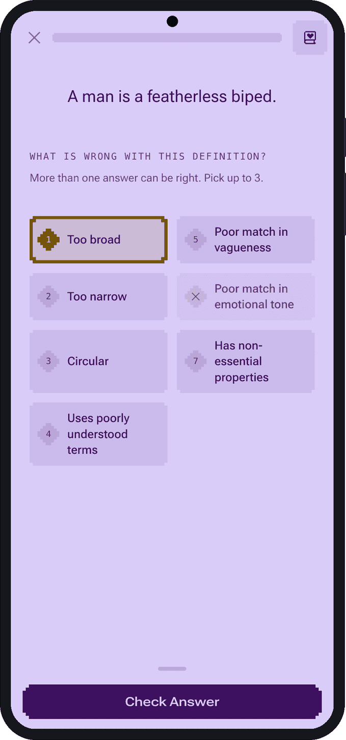 Set Q on a phone, two answers, checked