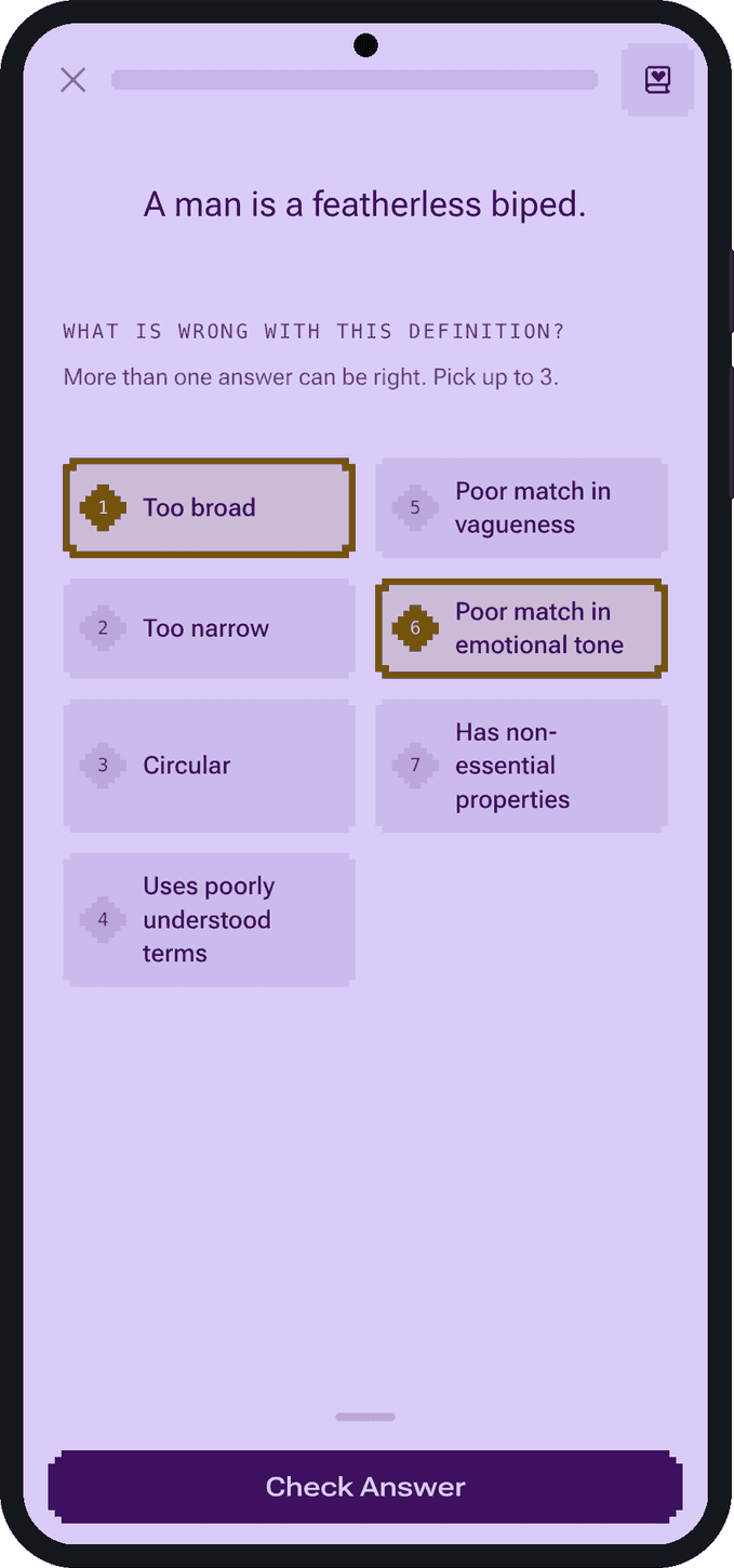 Set Q on a phone, two answers, picked