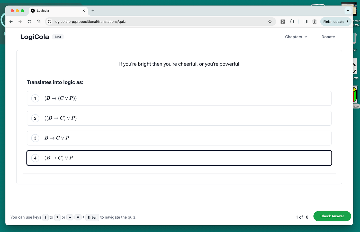 Propositional translations in quiz mode