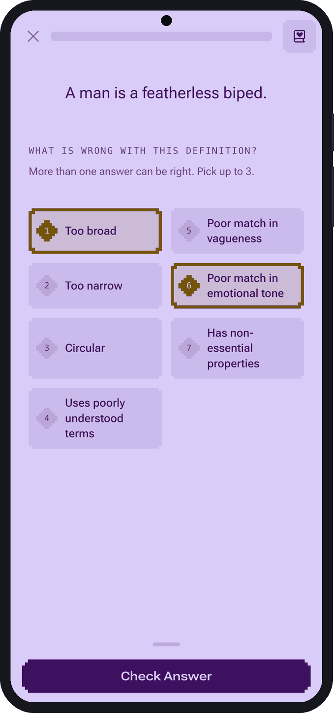 Set Q on a phone, two answers, picked