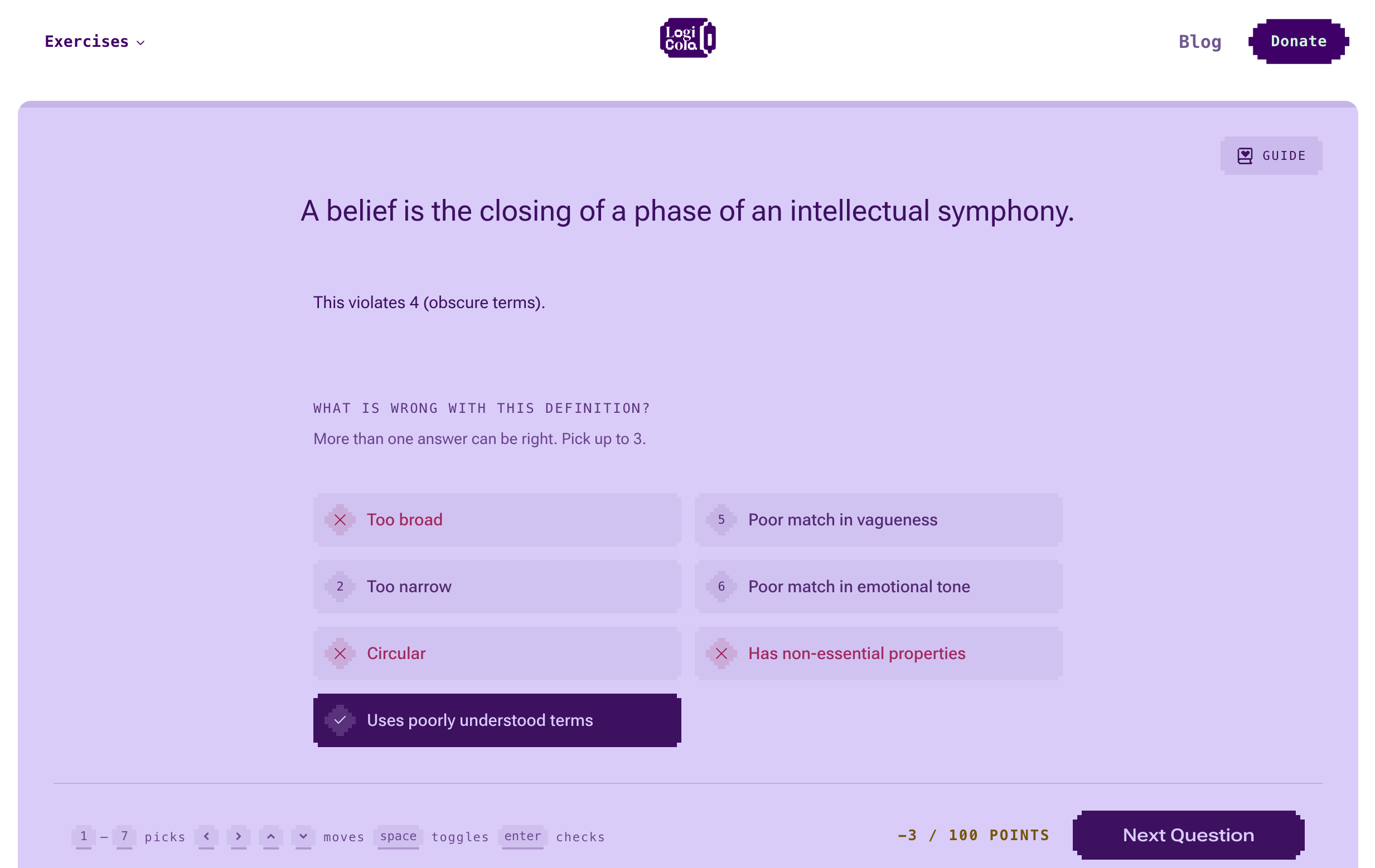 A Set Q question screen — now