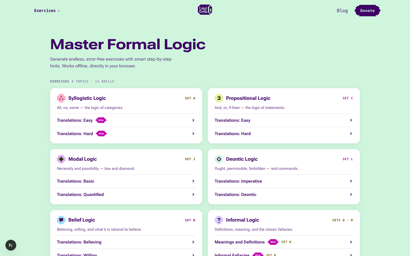The LogiCola front page — now