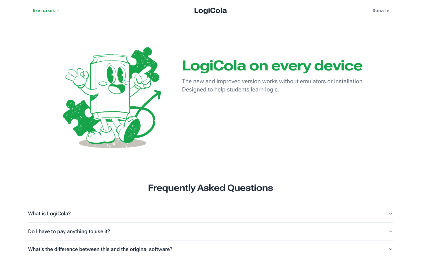 The LogiCola front page — before